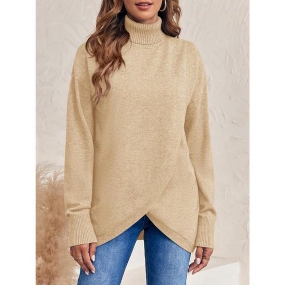 Womens Turtleneck Sweaters Trendy Cross Knit Casual Long Sleeve Pullover Tops - Picture 5 of 8